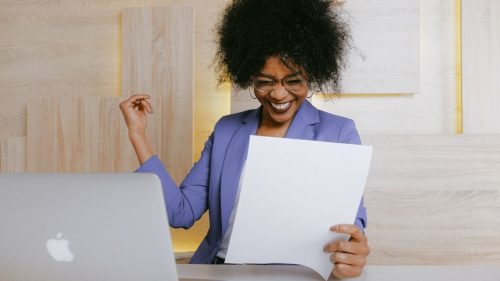 woman happy on her achievement