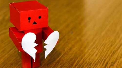 red amazon danbo with a broken heart